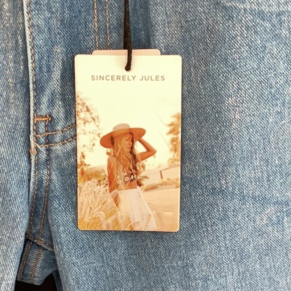 Sincerely Jules NWT Wide Leg Shimmer Sparkling Metallic  Blue Jeans Sm& Md - Picture 10 of 12